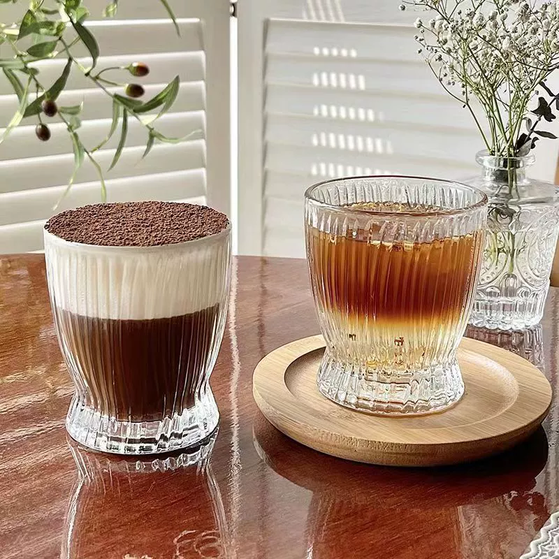 [ins韩国风小细腰竖条纹个性玻璃水杯牛奶咖啡杯洋酒杯家用饮料]