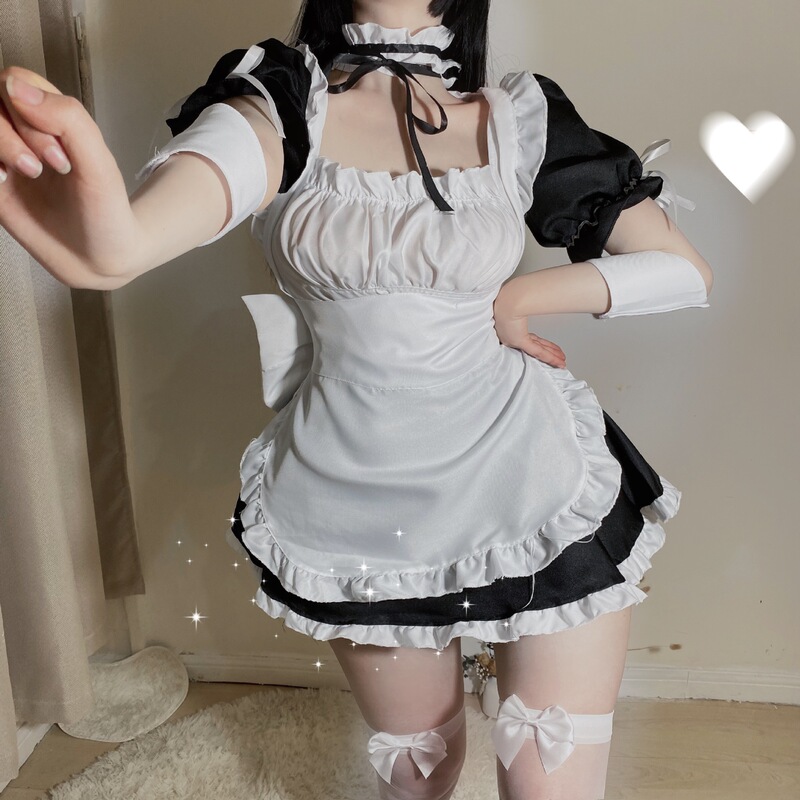 Japanese Maid Black and White Dark Gothic Swallow Vest Dress Large Size Playful Anime Cosplay Dress