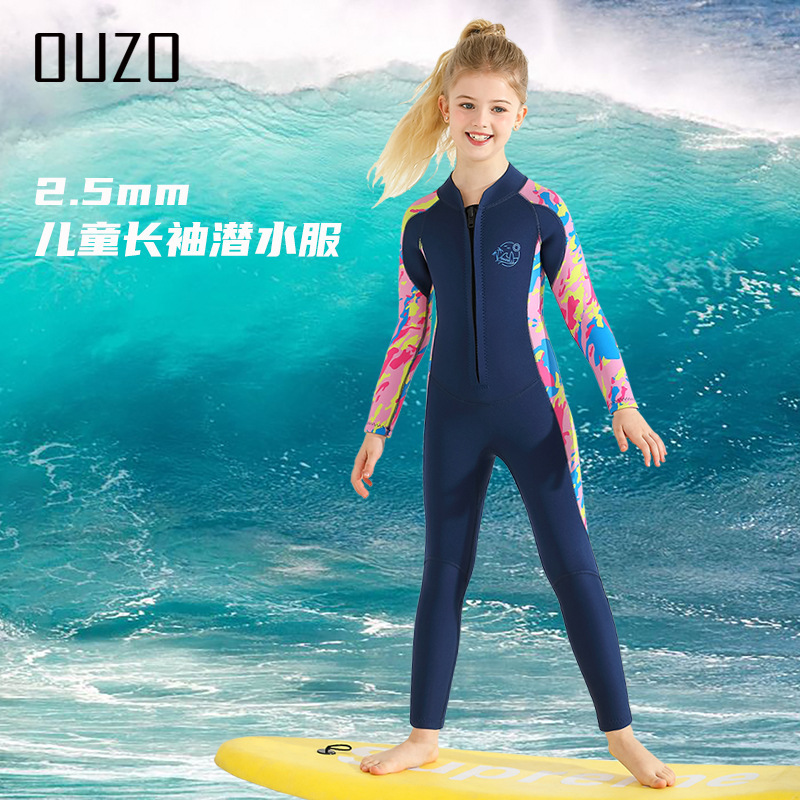 2.5mm Children's Diving Suit Long-sleeved One-piece Cold-proof Warm Sun-proof Boys' and Girls' Surf Suit Jellyfish Suit Winter Swimsuit