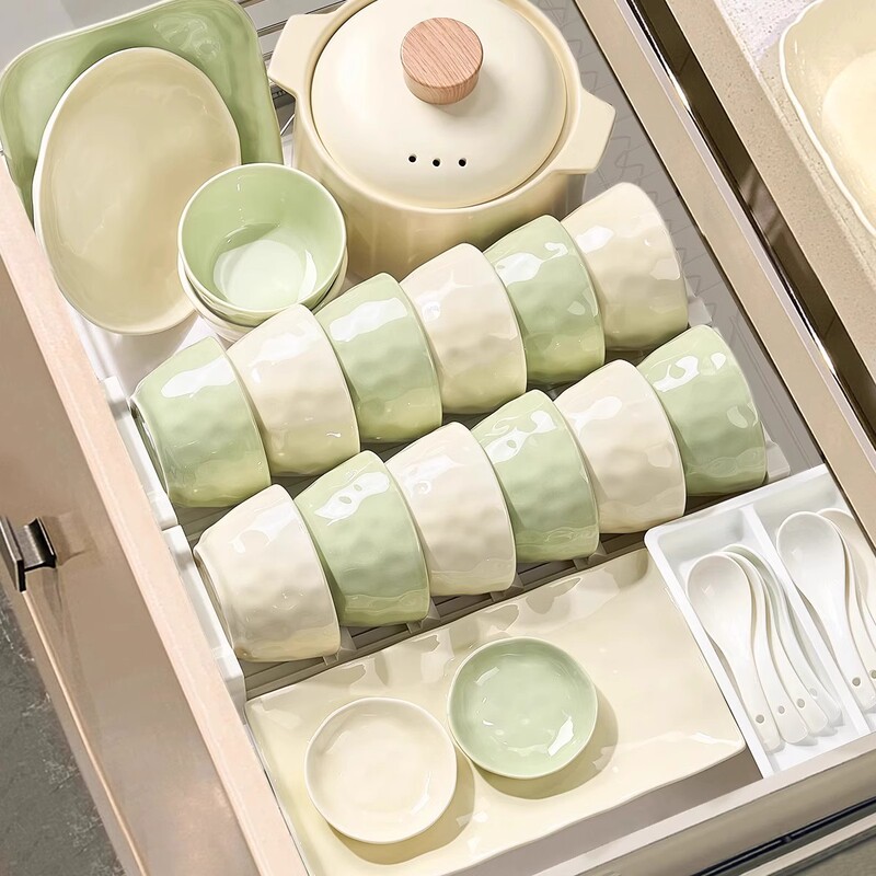 Simple Colored Glaze Ins-Style Plate and Bowl Set Ceramic Tableware Household Bowl Soup Bowl Instant Noodle Bowl Spoon Bowl Chopsticks Dinner Plate