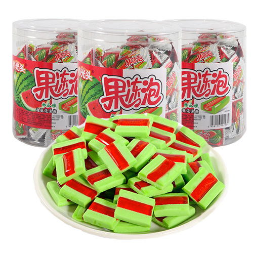500g Little Baldy Jelly Bubble Gum Bucket Children's Sandwich Chewing Gum 8090 Nostalgic Jelly Watermelon Flavor
