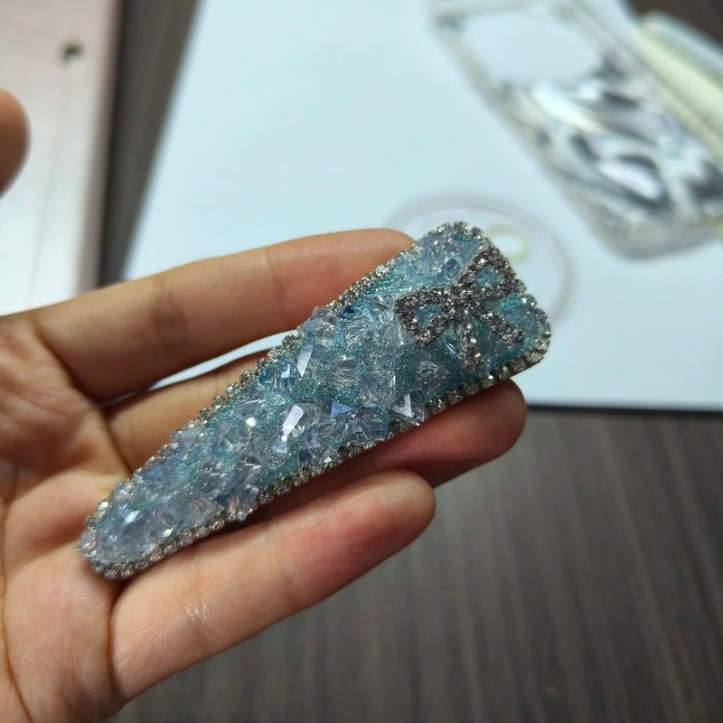 蓝色满钻水晶发饰女侧边夹bb夹闪耀发夹轻奢发卡蝴蝶结刘海夹发饰|undefined
