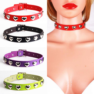 European and American Punk New Heart Heart-Shaped Pu Leather Collar Fashionable and Sexy Rivet Pin Buckle Neck Strap Neck Chain Necklace