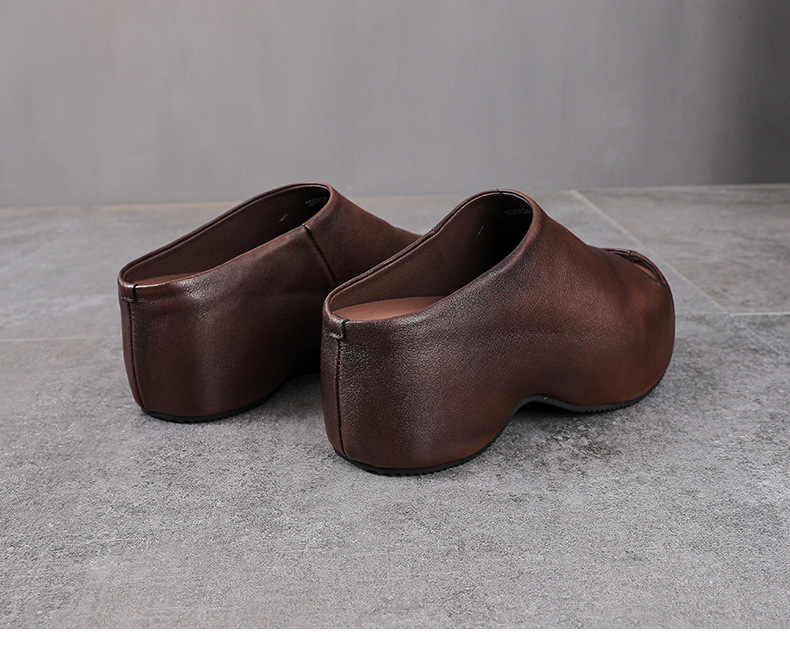 Dép sandal nữ quai chữ V đế xuồng cao gót 8 cm da bò thật — màu đen chi tiết 15