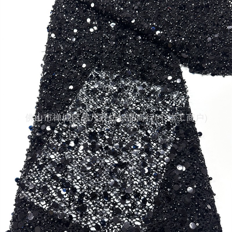 Tejido de malla de perlas pesadas 3 + 9cm de tela de vestido de boda de sequilla al por mayor