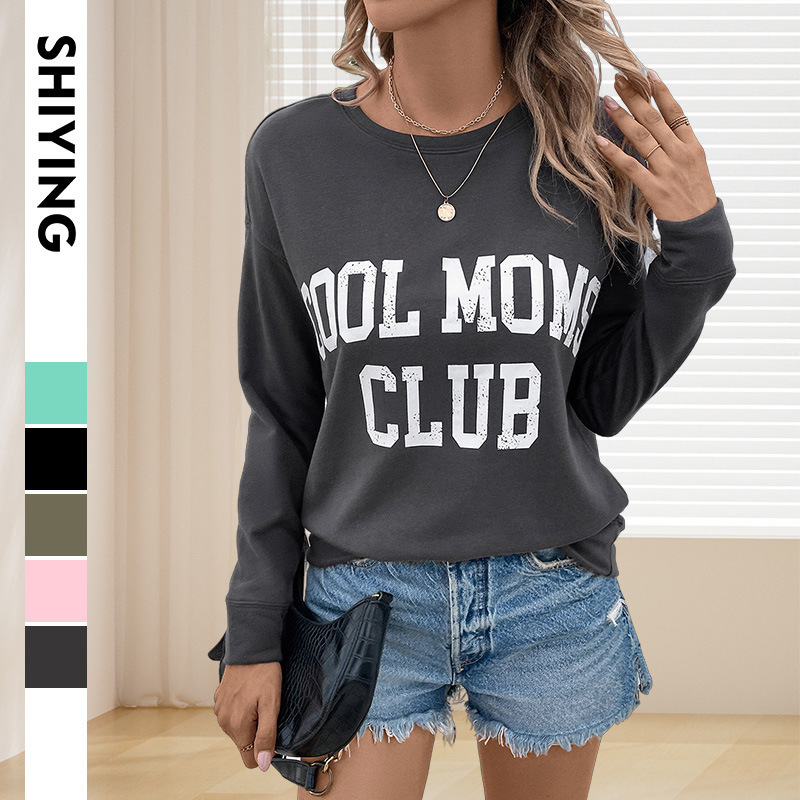 Autumn New Letter Print Pullover Sweatshirt for Women, European and American Casual Style, Slim Fit, Long Sleeve Pullover Top