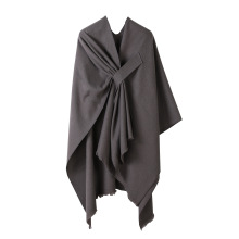 欧美时尚侧绑带披肩针织高级感秋冬斗篷纯色简约保暖大围巾女跨境