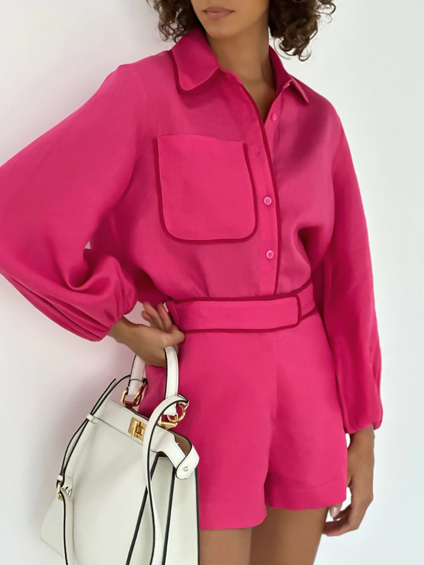 238g Weight Long Sleeve Sleeve Length Cotton Fabric Type Pant Co-ord Set Sets Type 2 Pieces Set Quantity Holiday, Outdoor, Daily Occasion Turndown Neckline Regular Fit Fit Type Solid Color, Lines Pattern Summer, Spring Season Women's Gender Pocket Design Streetwear Style Holiday Outdoor Daily Women's Streetwear Solid Color Lines Cotton Pocket Pant Co-ord Set Shorts Sets 32