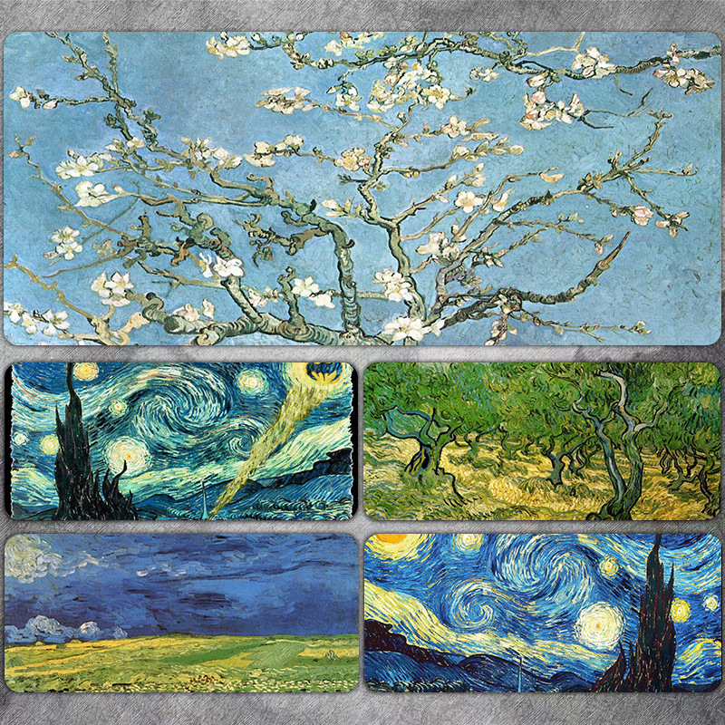 Alfombrilla de ratón paisaje pintura al óleo Van Gogh arte estera de escritorio de la computadora de gran tamaño estera de escritorio de bloqueo de precisión estera antideslizante
