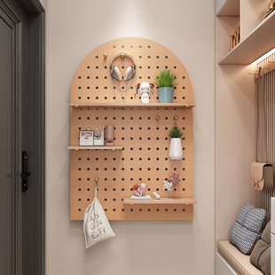 Perforated Board Entrance Wall Storage Rack Wall Solid Wood Hanging Board Entry Partition Storage Rack Wall Display Rack Wholesale