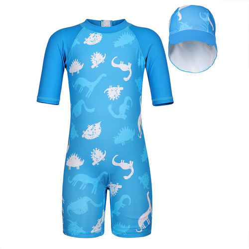 New Model Foreign Trade Children's Swimwear for Young Children, European and American Children's Swimwear, One-piece Cartoon Shark Sun Protection Surfing Suit for Boys