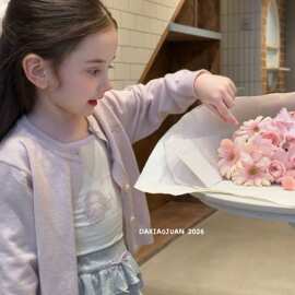 大小卷26春季女童针织衫儿童洋气开衫毛衣小女孩韩版外套-110152