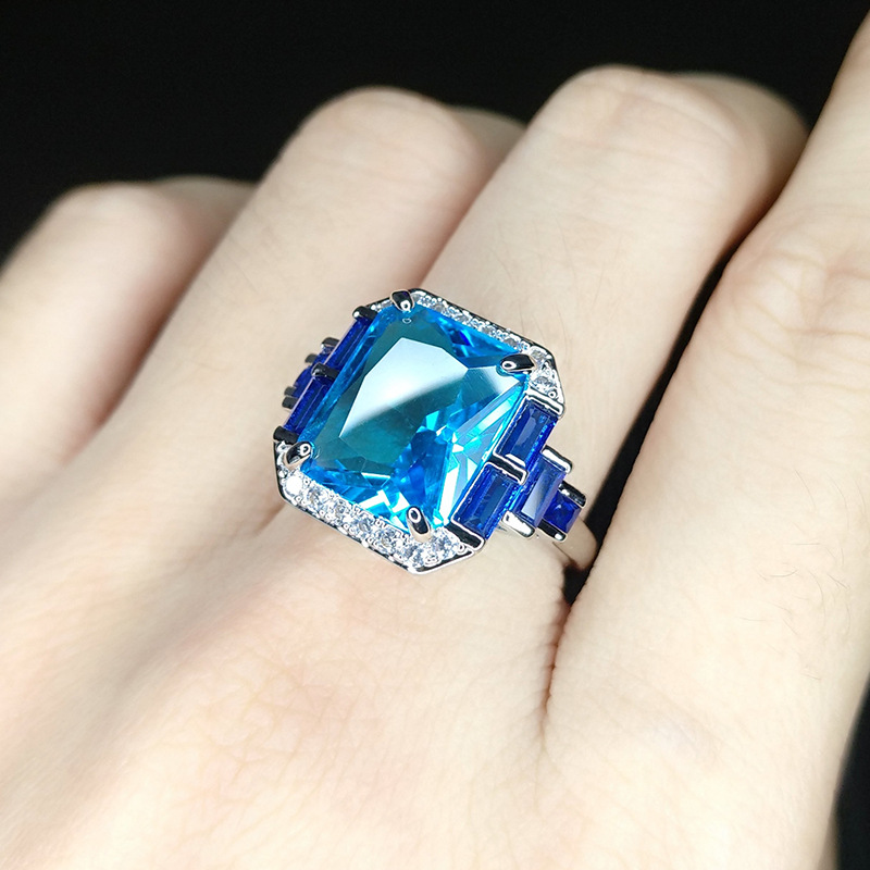 Retro Square Copper Plating Zircon Open Ring 1 Piece