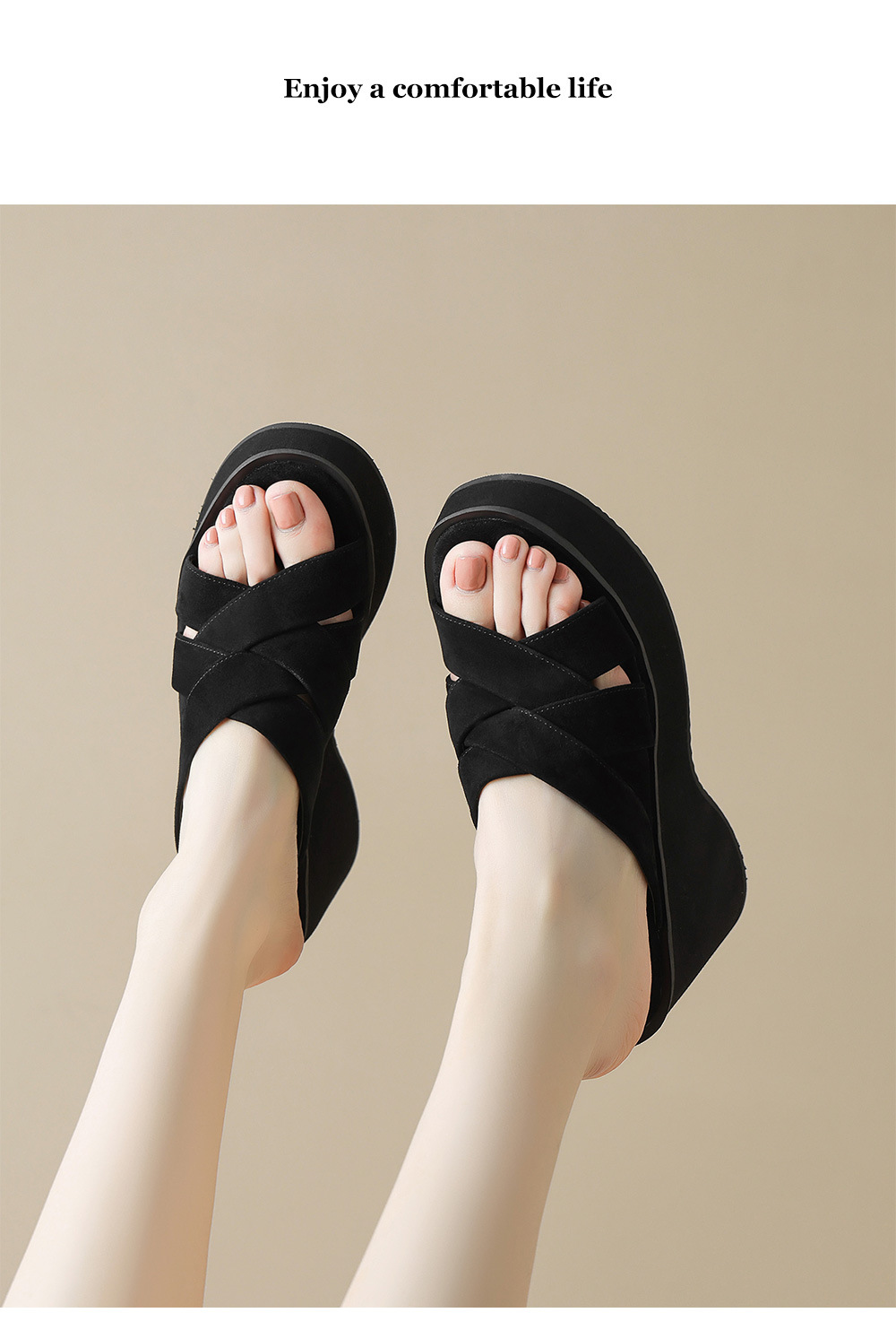 Dép xỏ ngón nữ đế xuồng dày 10cm, hở mũi phối màu mùa hè — đen, vàng, bạc chi tiết 9