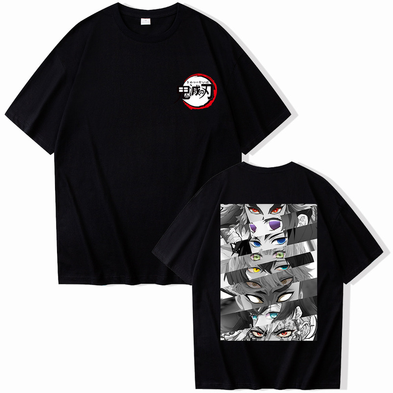 Summer Anime Demon Slayer Eye T-Shirt Harajuku O-Neck Street Top Casual Cotton Striped Straight Type in Stock Summer Anime Demon Slayer Eye T-Shirt Harajuku O-Neck Street Top Casual Cotton Striped Straight Type in Stock