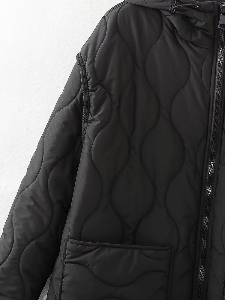 Women's clothing 2024 autumn and winter new hooded diamond grid warm jacket_voghion.com