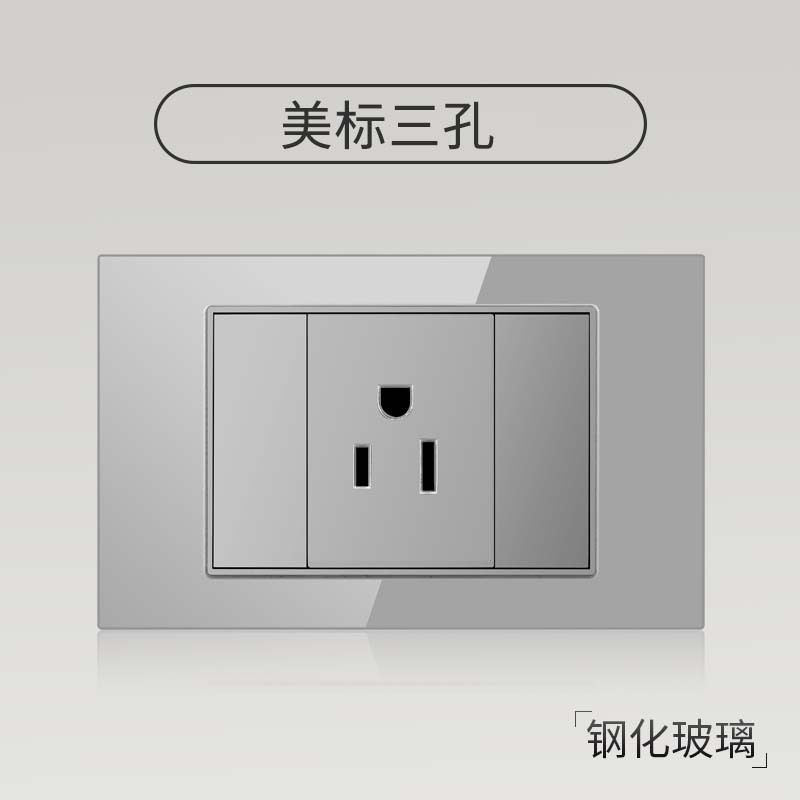 Enchufe de pared con interruptor de vidrio templado gris tipo C estándar americano de 110 V de Taiwán, panel de enchufe de pared con carga rápida de 20 W y atenuación
