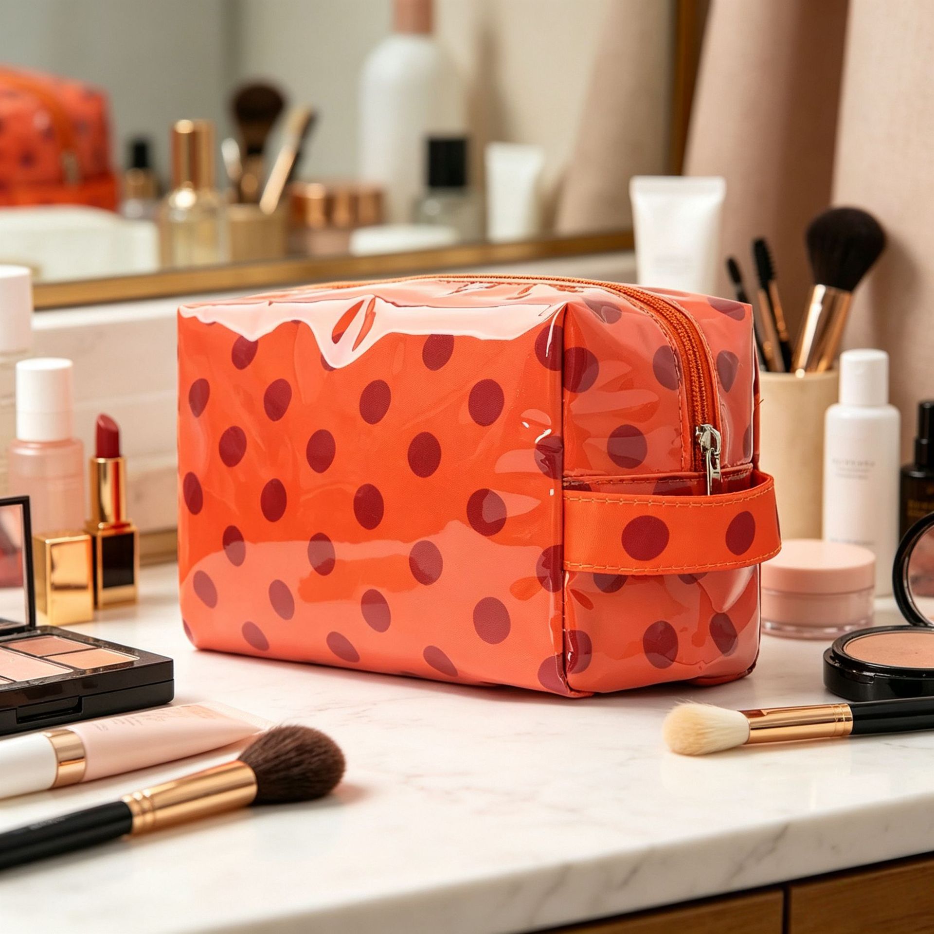 Nuevo viaje transfronterizo de gran capacidad bolsa de maquillaje de PVC para productos de cuidado de la piel acabado de diseño portátil lápiz labial bolsa de almacenamiento