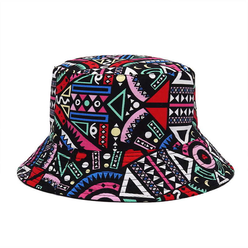 Fisherman Hat Women's Retro Ethnic Style Sunshade Hat Japanese Geometric Basin Hat Men's Outdoor Casual Double-Sided Hat Cross-Border Trendy