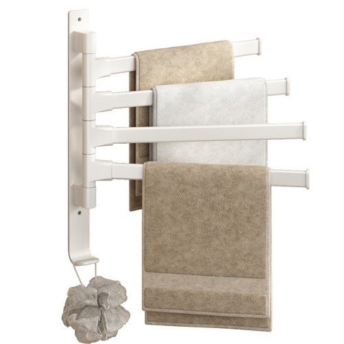 White rotating towel rack bathroom punch-free space aluminum hanging rack bathroom pendant multi-pole towel bar bathroom