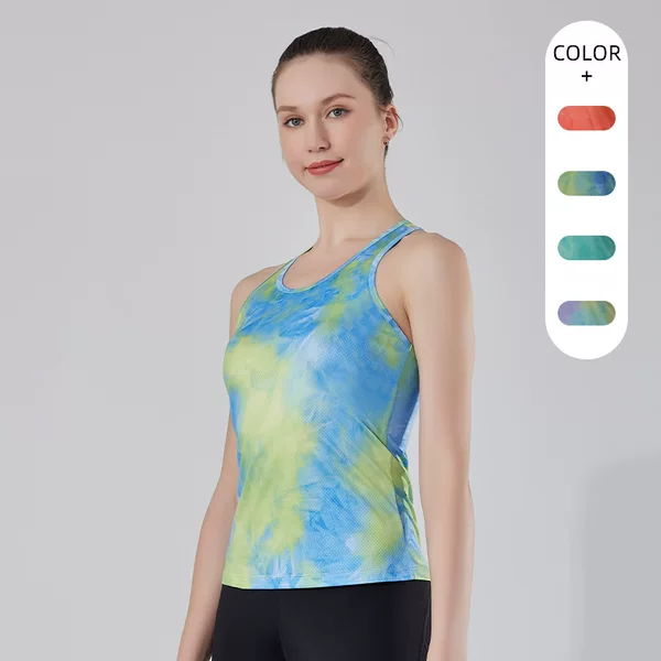 Cross-Border Women's Tie-Dye Sports Sleeveless Vest, Quick-Dry Breathable Racerback Top for Running, Training, Casual Wear, and Yoga
