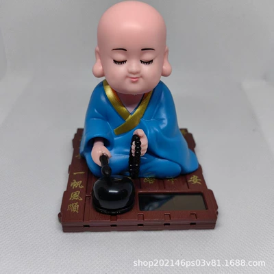 Interior Decorations Nodding God of Wealth – Car ornaments - solar-wood-fish-monk-blue