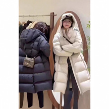 奶昔长款高端设计感女泡芙中长款2025年连帽羽绒服白鸭绒加厚外套