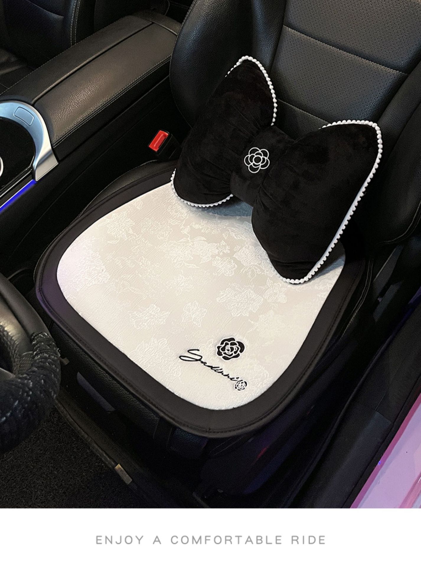 Car Seat Cushion for All Seasons, High-End Camellia Single-Piece Linen Seat Cushion, Winter Car Seat Cover for Women
