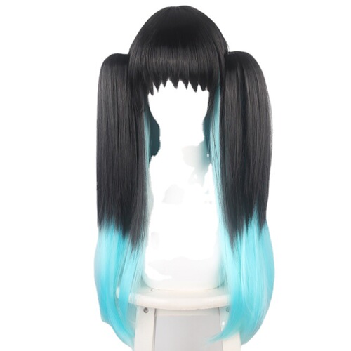 Mu Fei Kimetsu no Yaiba Tokitoru Muichiro cos wig black gradient cosplay wig double layer straight hair