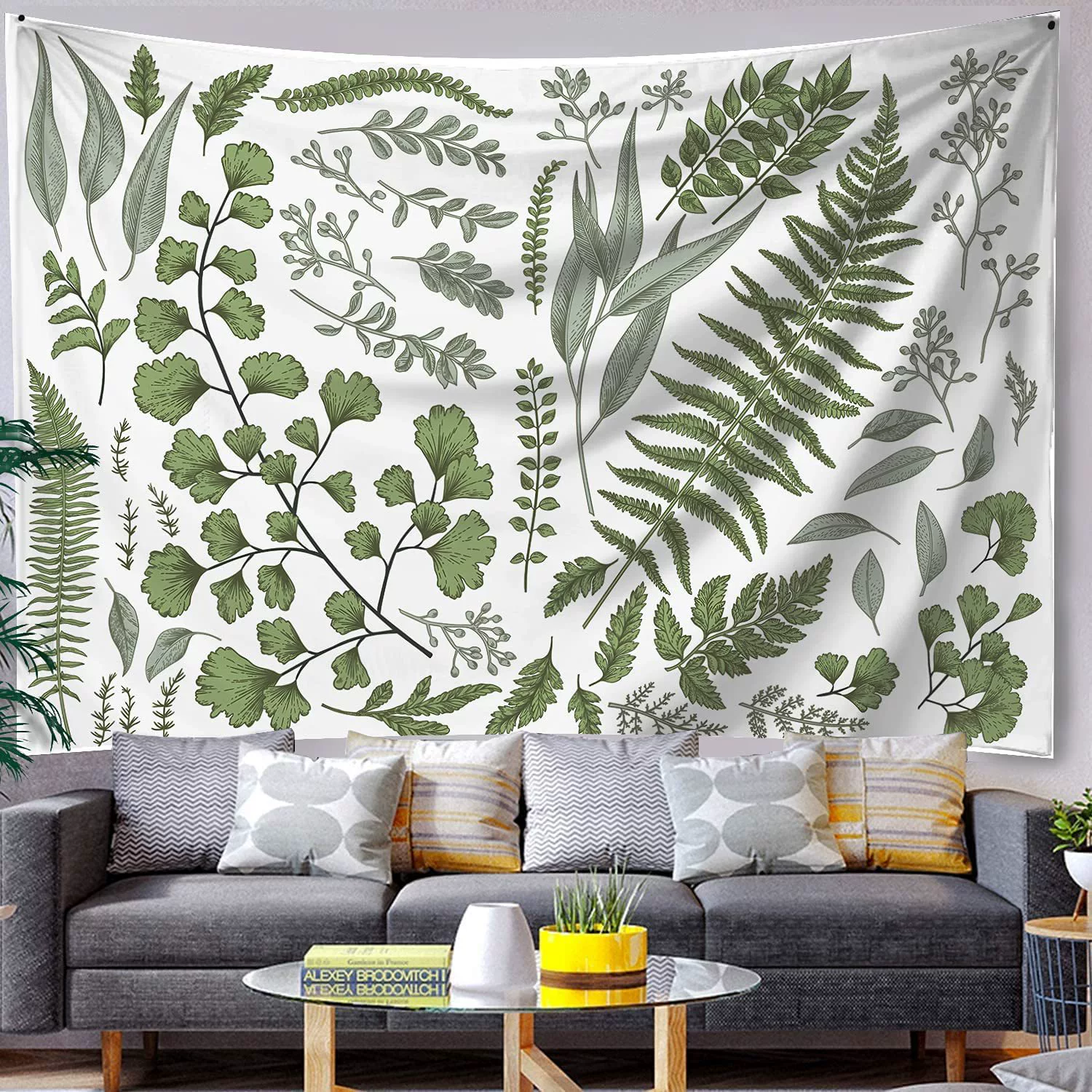 Green white tapestry for bedroom for living room, decorations, polyester