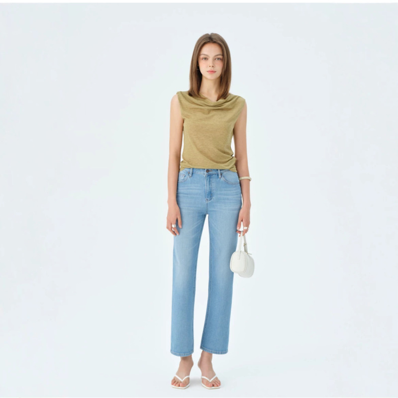 Women's Cropped Straight-Leg Jeans, High-End Brand, 2026 Summer New Style, Acetate, Casual Fashion, High-Waisted, Slimming, Cross-Border Women's Cropped Straight-Leg Jeans, High-End Brand, 2026 Summer New Style, Acetate, Casual Fashion, High-Waisted, Slimming, Cross-Border
