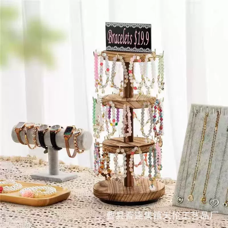 Деревянная многослойная вращающаяся стойка для хранения ювелирных изделий, органайзер для ювелирных изделий на туалетном столике, стойка для демонстрации ювелирных изделий