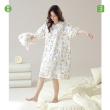 【抗菌新疆棉】春夏季女士睡裙纯棉拉架棉中长款长袖加肥加大睡裙