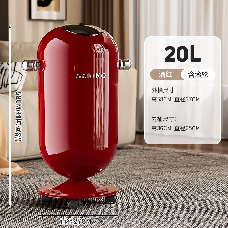 Cubo de basura creativo para uso doméstico en la sala de estar, con un toque de lujo y alta gama, diseño elegante, con tapa y ruedas, sin necesidad de agacharse, móvil. image 13