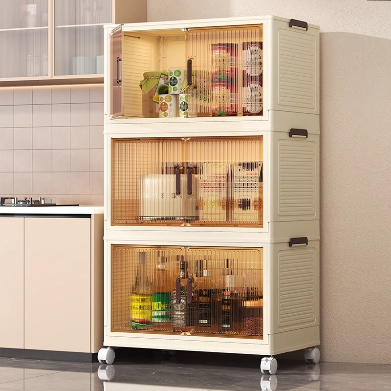 Armario de almacenamiento de cocina de varios pisos con puerta de gabinete condimento para platos, utensilios de cocina, armario de almacenamiento plegable de piso, caja de almacenamiento simple de montaje