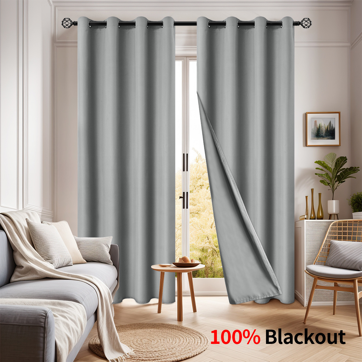 Nuevo transfronterizo de doble cara primavera textil cortina de sombreado completo sala de estar dormitorio cortina de aislamiento solar 100% Blackout