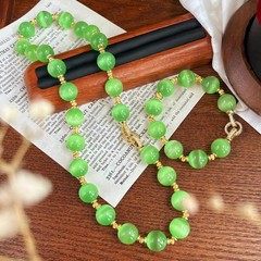 14mm大顆粒綠貓眼石項鍊手鍊簡約時尚百搭氣質貓眼石套裝女