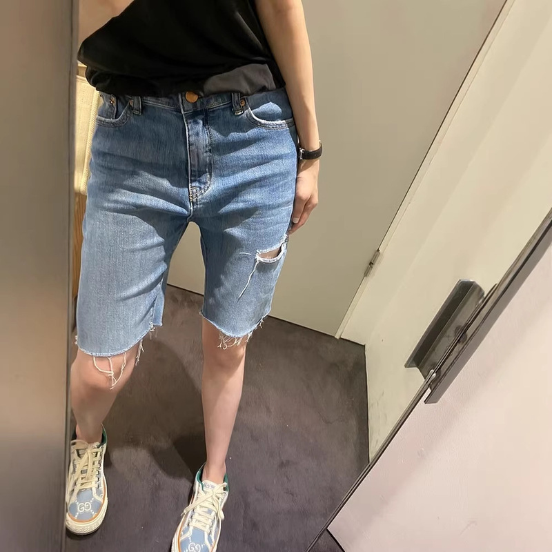 Ripped Denim Shorts for Women, Summer Thin Style 2026, Stretchy Slim-Fit High-Waisted Straight Cycling Shorts