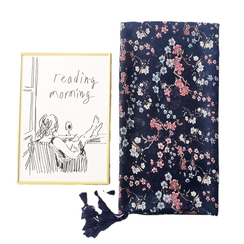 Comercio exterior transfronterizo elegante simple ciruela decoración algodón y lino sensación bufanda borla bufanda delgada bufanda de viaje foto