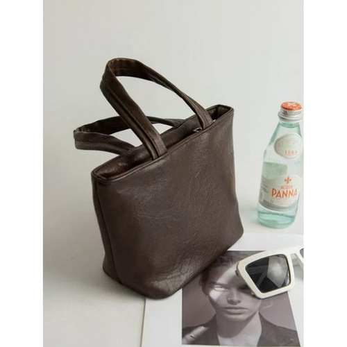Soft leather handbag women's small bag stylish makeup bag solid color cute mini shoulder bag