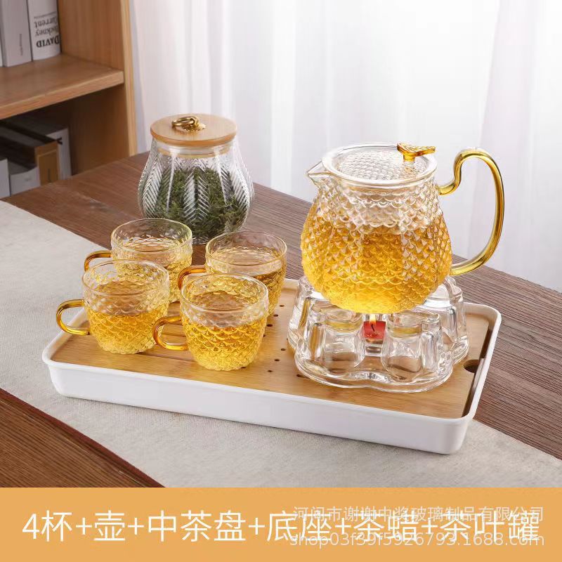 1 포트 4 컵 + 트레이 + 베이스 + 티 왁스 + 티 포트