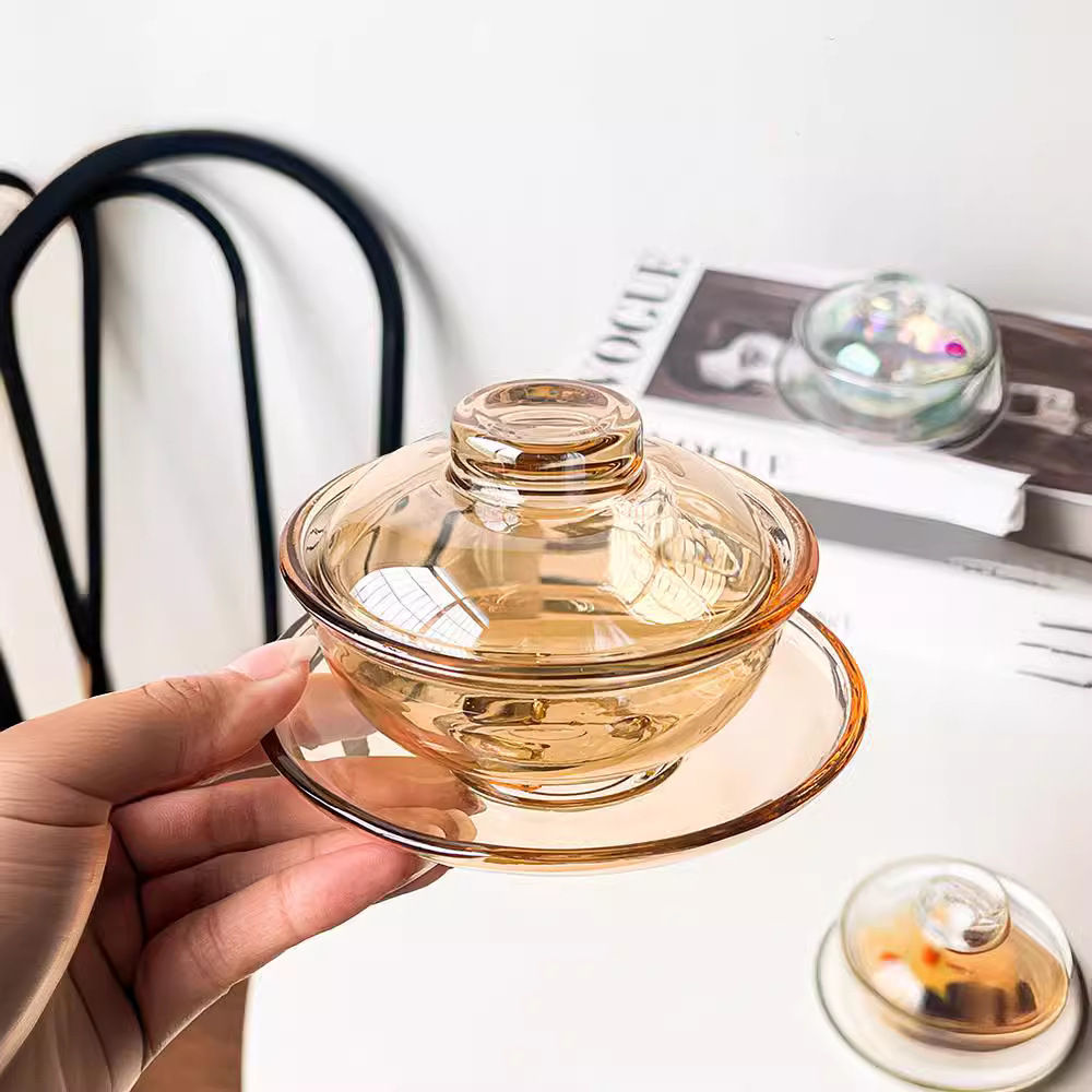 InsFengXin cuenco cubierto de estilo chino taza de vidrio hielo taza de café americana doméstica postre de alto valor facial conjunto de platos de nido de nido