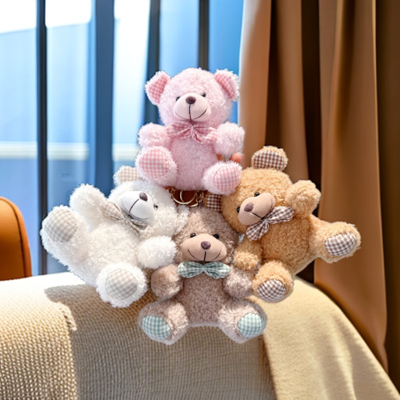 Pajarita de estilo explosivo, oso de peluche rizado, muñeco de peluche, oso, llavero, colgante, accesorios de bolso, muñeco de trapo