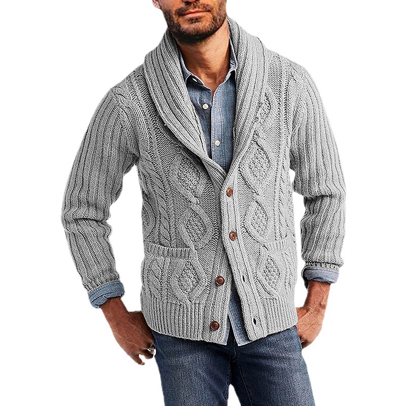 Herrenbekleidung 2024 Zopfmusterpullover Herren Herbst und Winter Einfarbig Langarm Strickjacke Große Größe Europäischer und Amerikanischer Pullover Herren_voghion.com