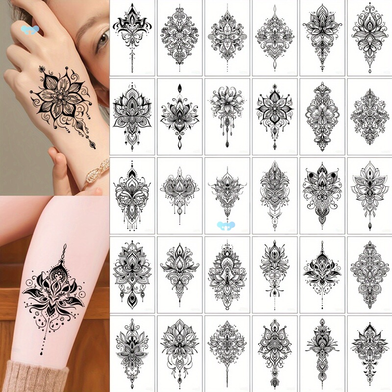 30 Sets of Temporary Tattoo Stickers for Women Black Temporary Tattoo Stickers