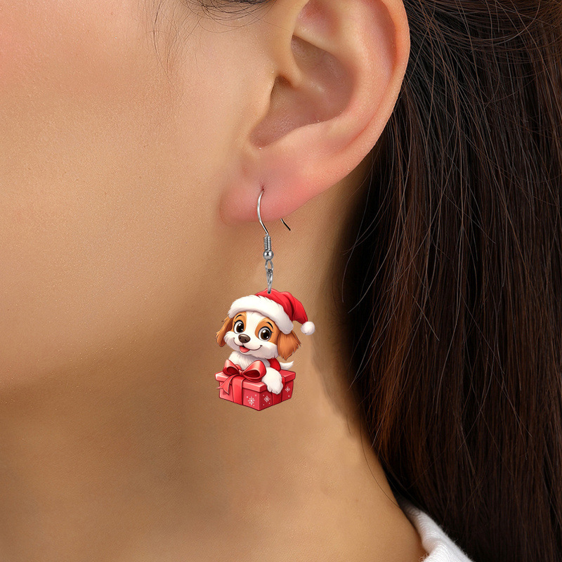 Happy-Ohrringe, süßes Hunde-Geschenkbox-Design aus Acryl, perfekt für Feiertagspartys und zum Anziehen._voghion.com