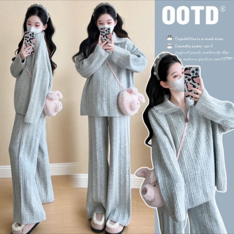 Maternity Wear Autumn and Winter Suit 2025 New Style Lazy Style Fashionable Large Size Tops and Pants Autum