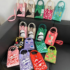 Mini Knit Phone Bag for Girls, Cute Panda Design, Unisex, Portable Crossbody Bag, Small Square Bag