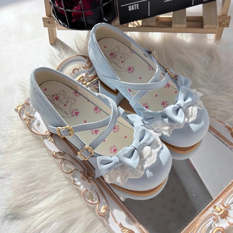 2025 Summer New Cute Double Bow Lolita Low-Heeled Round-Toe Sweet Girl Cross-Strap Buckle Low-Heeled Shoes 2025 Summer New Cute Double Bow Lolita Low-Heeled Round-Toe Sweet Girl Cross-Strap Buckle Low-Heeled Shoes