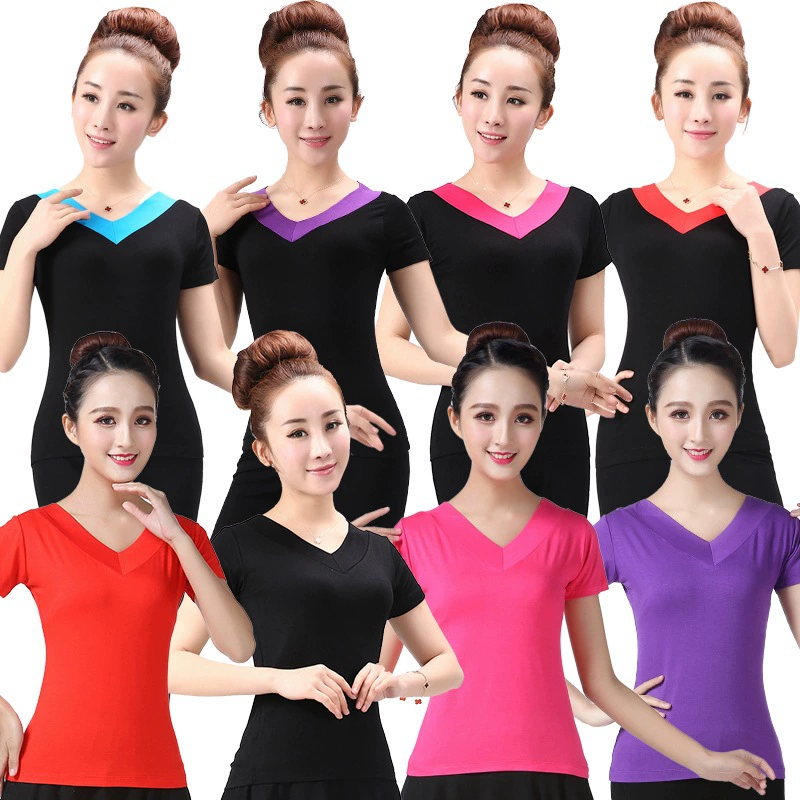 Одежда для квадратных танцев, женские топы с короткими рукавами, футболка из модала с v-образным вырезом для среднего и пожилого возраста, тренировочная одежда, одежда для аэробики, фитнеса, танцев для мужчин